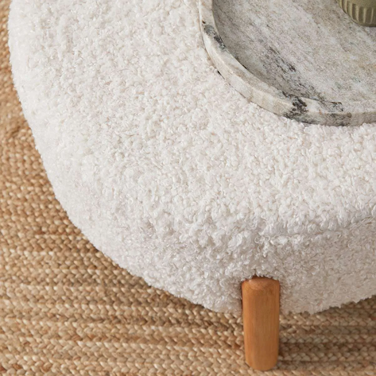 Kenzo Round Sherpa Ottoman - Cream Mocka