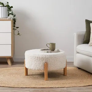 Kenzo Round Sherpa Ottoman - Cream Mocka