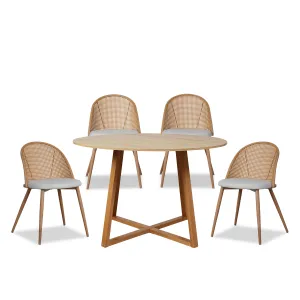 Kyoto Natural and Avila Natural Five Piece Dining Set Mocka