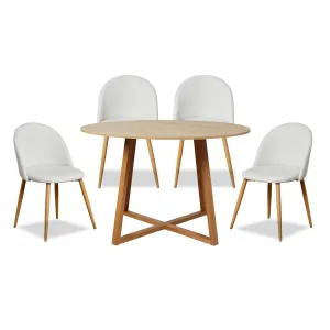 Kyoto Natural and Londyn Cream Five Piece Dining Set Mocka
