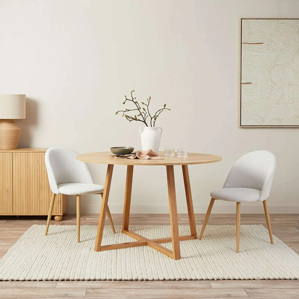 Kyoto Natural and Willa Cream Five Piece Dining Set Mocka