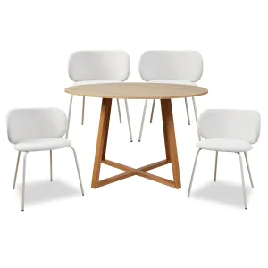 Kyoto Natural and Willa Cream Five Piece Dining Set Mocka