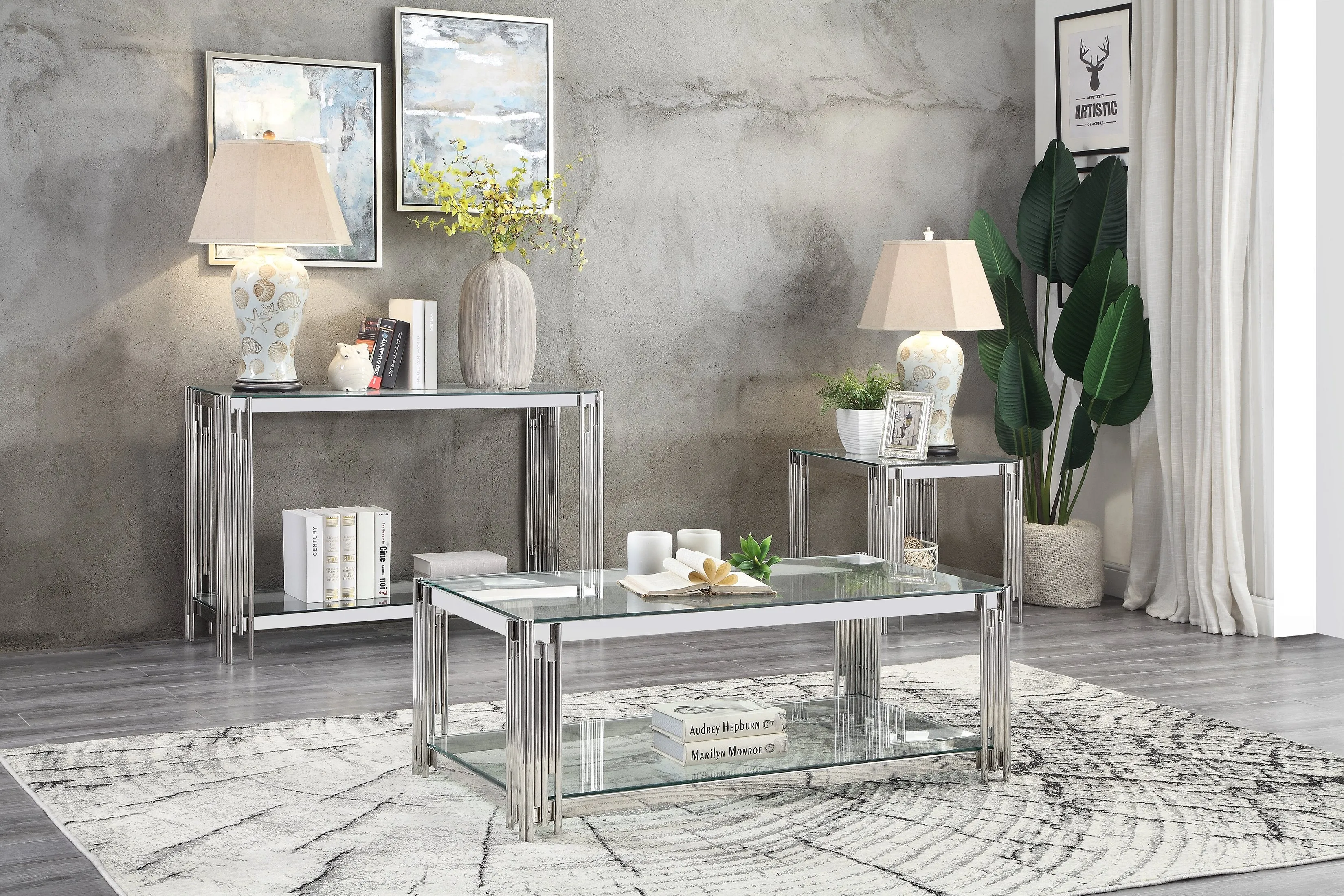 Liana 47" Coffee Table - Glass and Stainless Steel