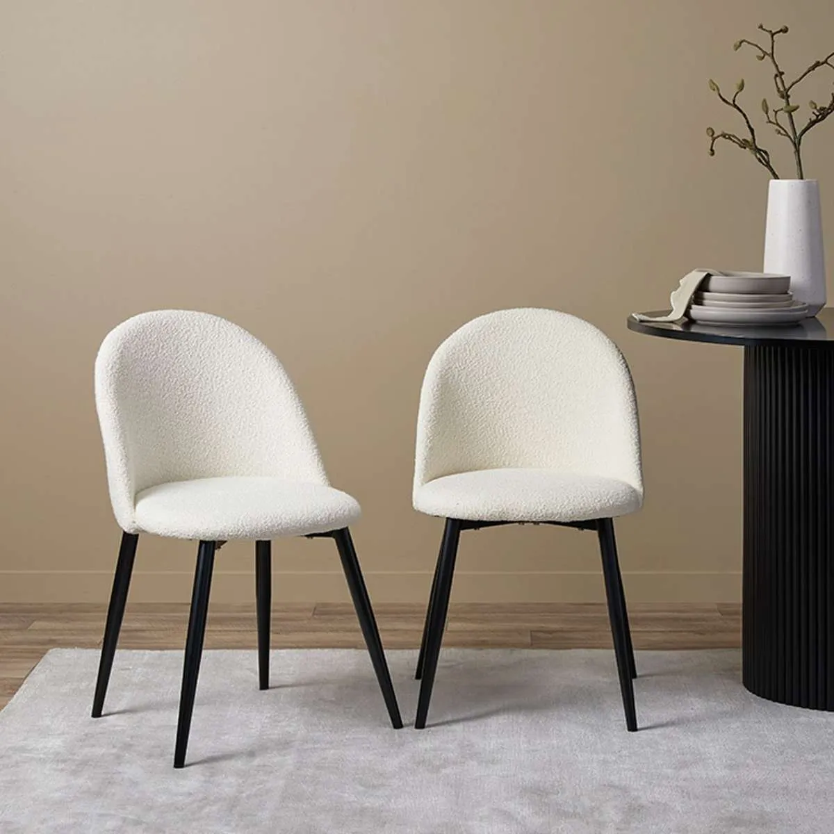 Londyn Dining Chairs - Set of 2 - Cream Boucle Mocka
