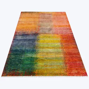 Multicolored Contemporary Silk Rug - 8'1" x 10'2"