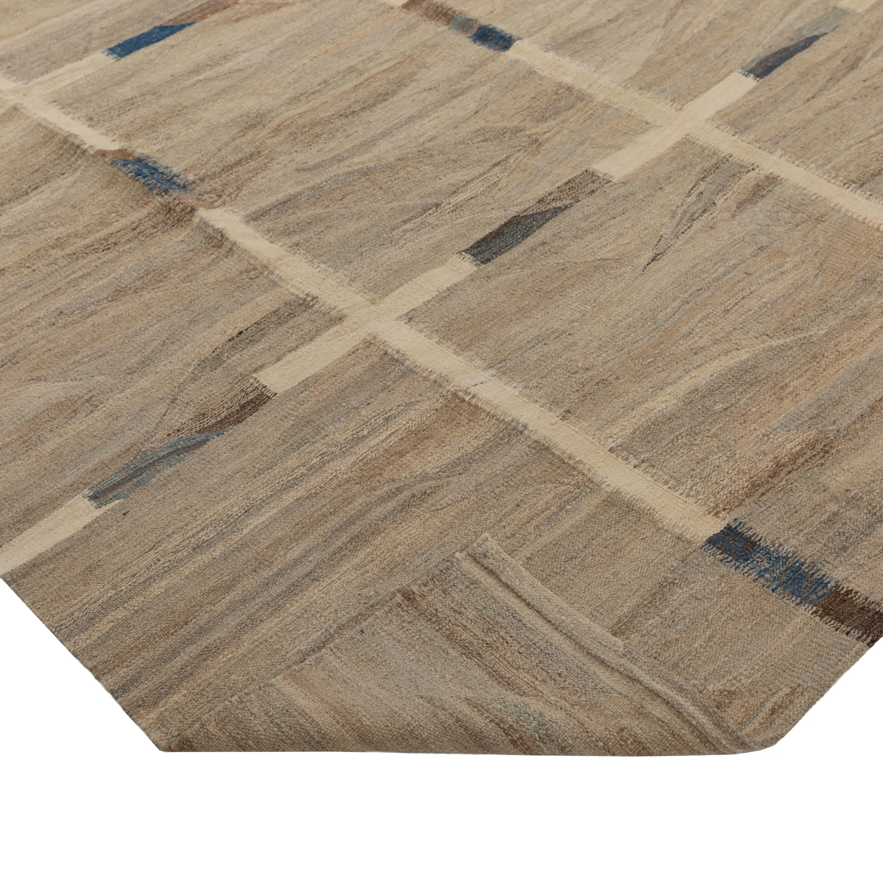 Natural Patterned Modern Wool Kilim - 9' x 11'6"