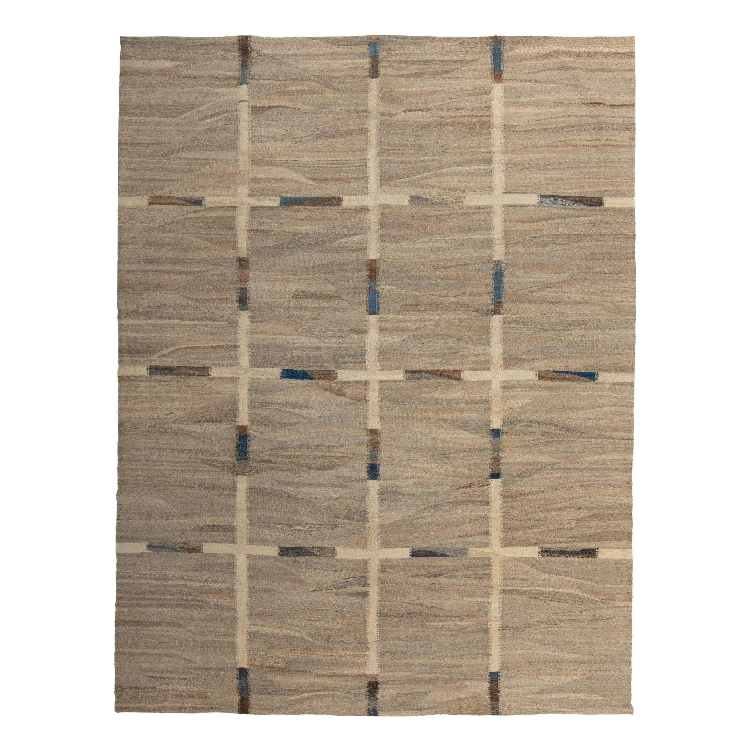 Natural Patterned Modern Wool Kilim - 9' x 11'6"