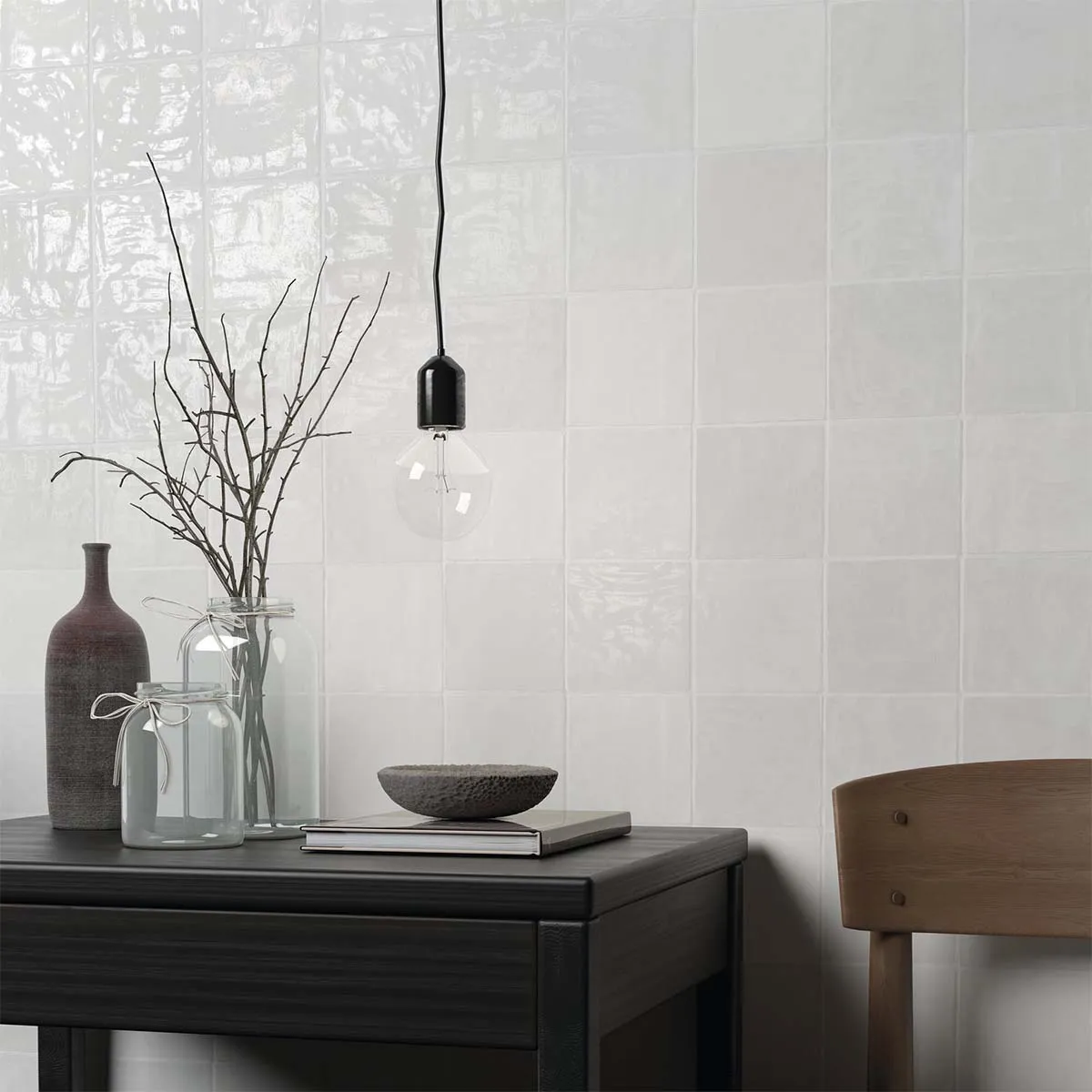 Riad White Decor Wall Tile 10x10cm Gloss