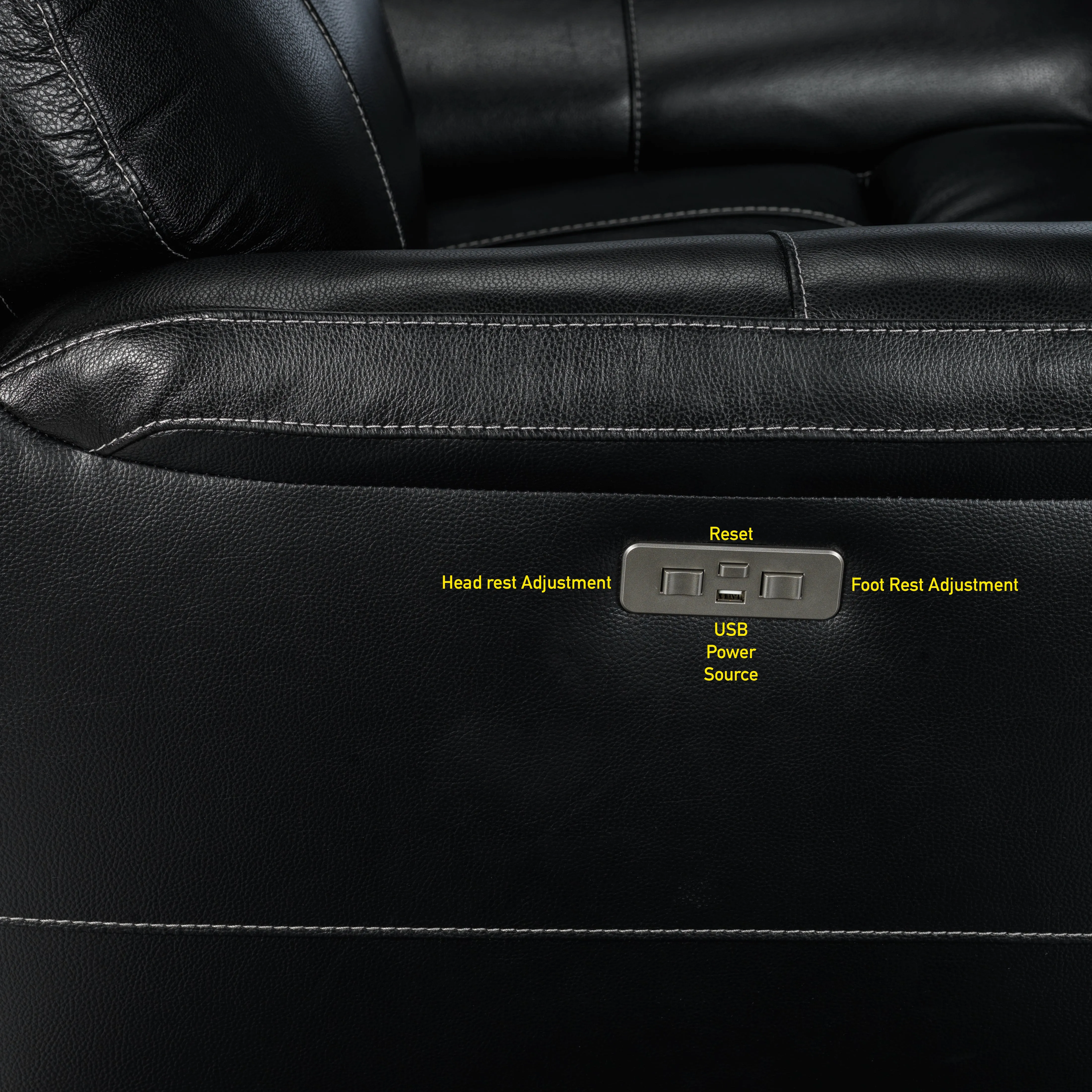 Stallion Leather Dual Power Recliner - Midnight Black