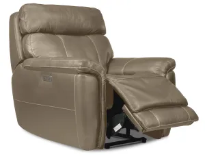 Stallion Leather Dual Power Recliner - Pebble
