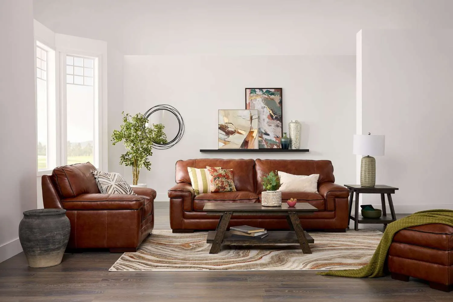 Stampede Leather Ottoman - Chestnut
