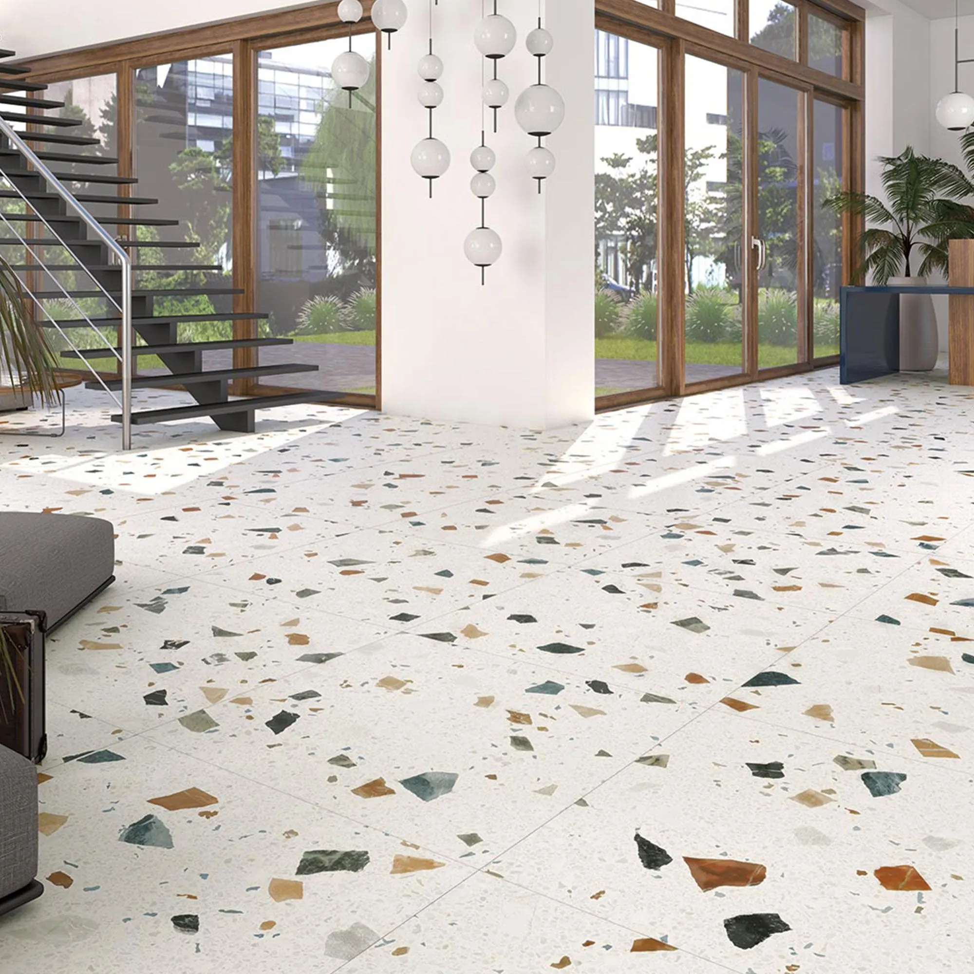Stracciatella Blanco Terrazzo Effect Porcelain Tile 60x60cm Matt
