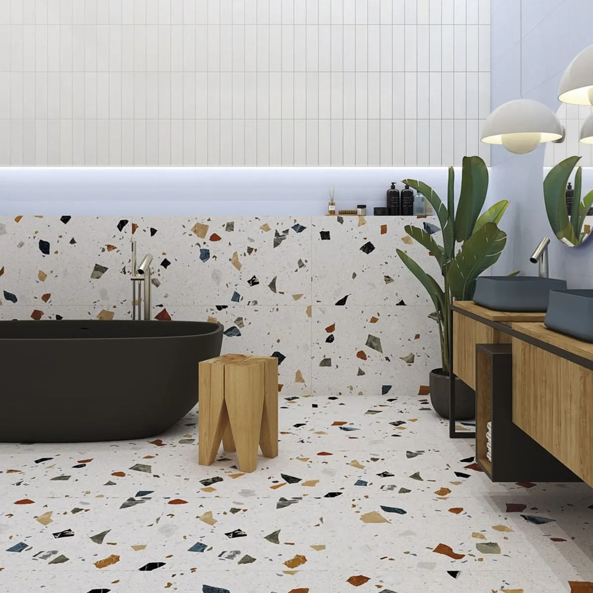 Stracciatella Blanco Terrazzo Effect Porcelain Tile 60x60cm Matt