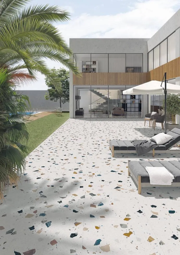 Stracciatella Blanco Terrazzo Effect Porcelain Tile 60x60cm Matt
