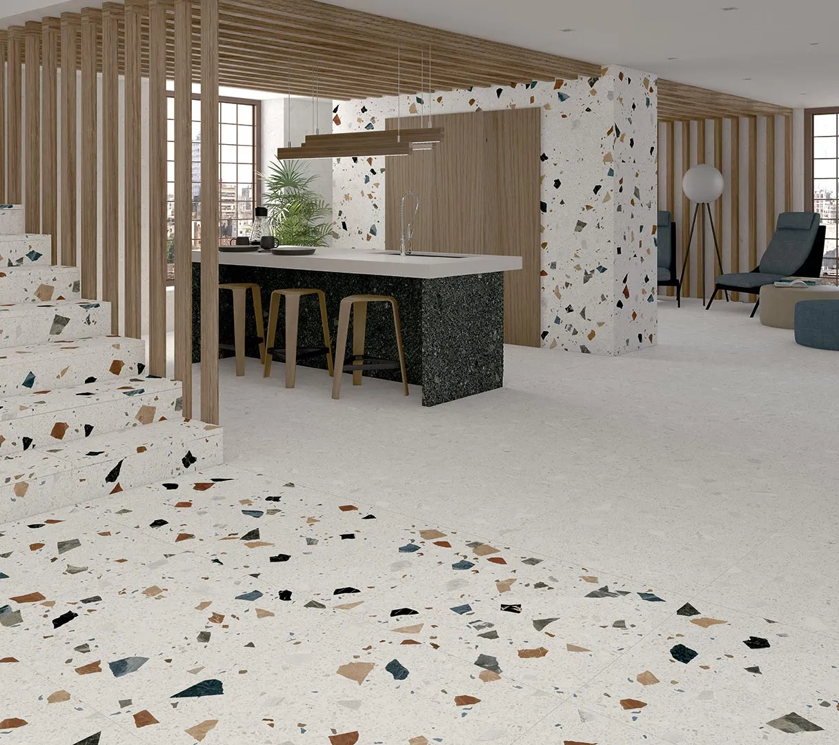 Stracciatella Blanco Terrazzo Effect Porcelain Tile 60x60cm Matt
