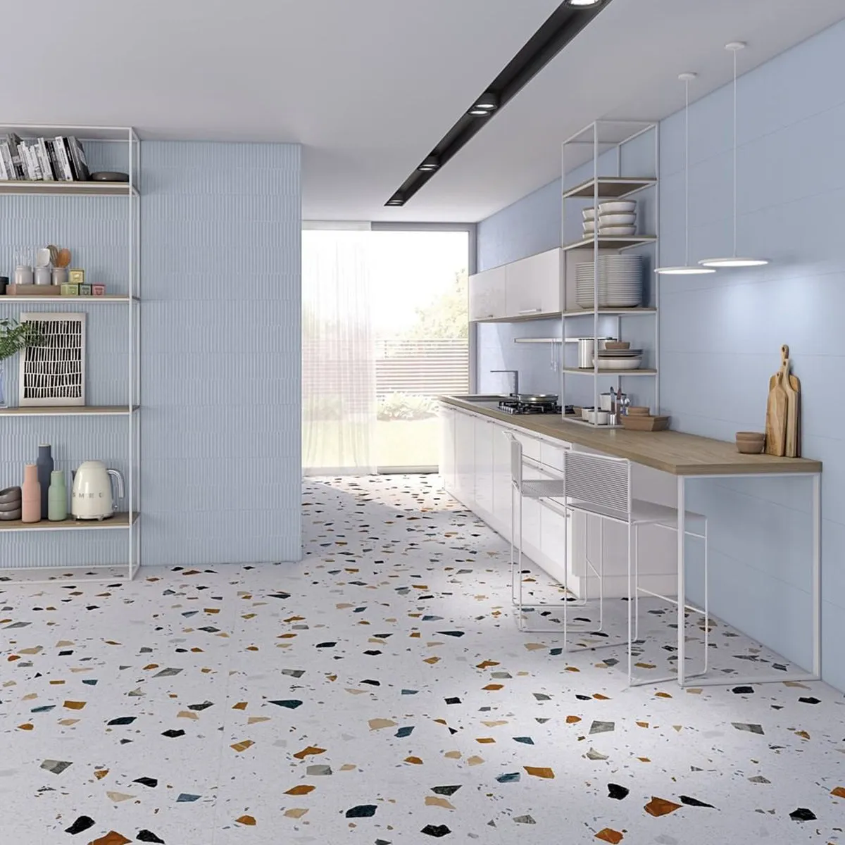 Stracciatella-R Blanco Terrazzo Effect Porcelain Tile 80x80cm Matt