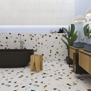 Stracciatella-R Blanco Terrazzo Effect Porcelain Tile 80x80cm Matt