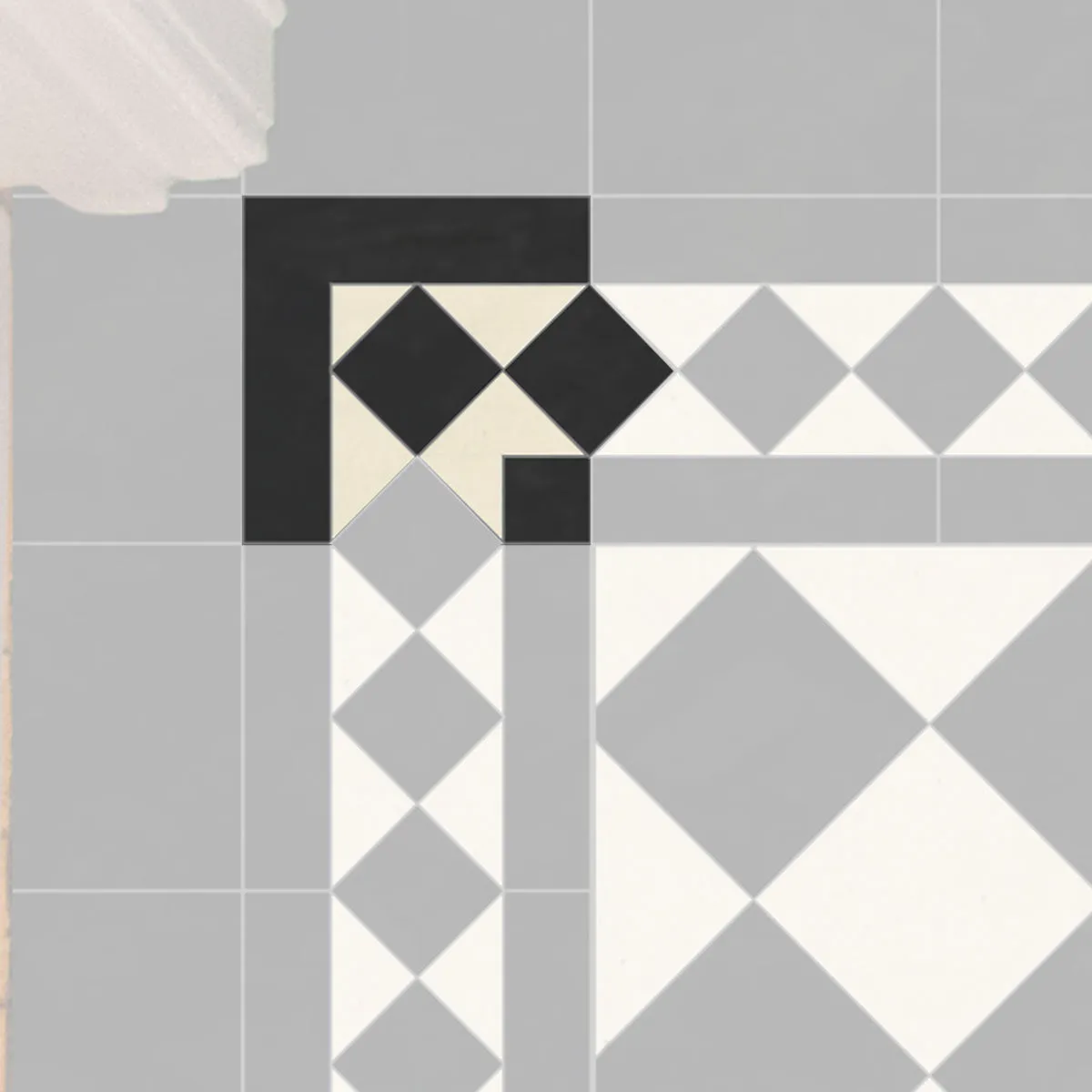 Victorian Black And White Pattern Corner Tile - Sold by Sheet