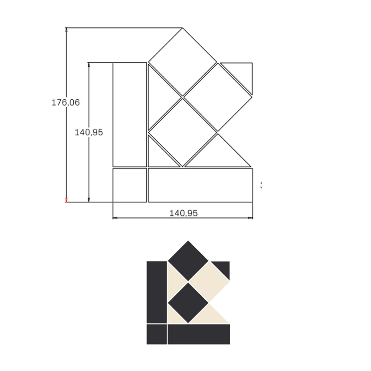 Victorian Black And White Pattern Corner Tile - Sold by Sheet